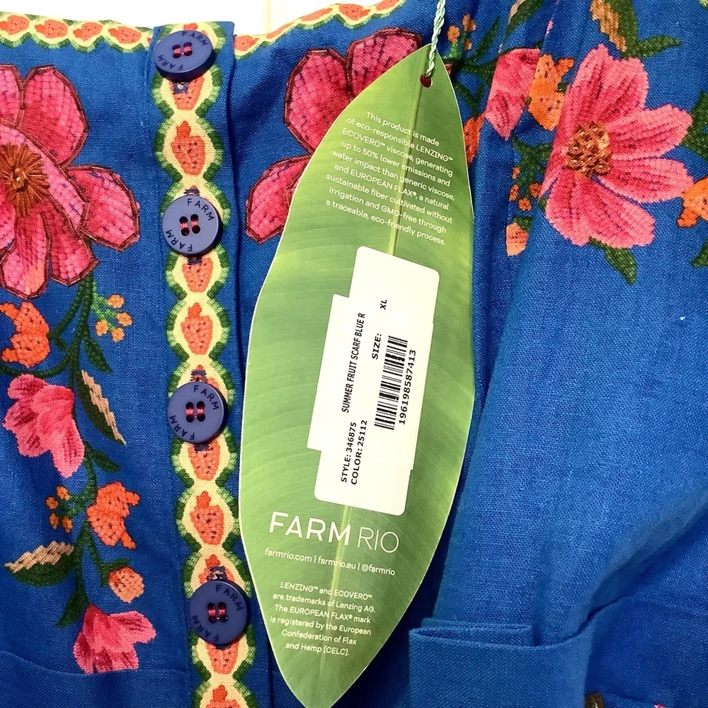 FARM RIO Blue Summer Fruit Scarf Romper
 FloraL Square Neck Wide Straps Beading - Picture 14 of 16